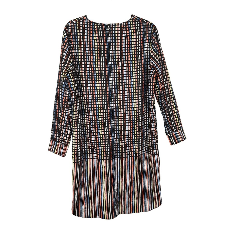 Paule Ka Paris MultiColor Geometric Stripe VNeck Shift Dress Size 44 Long Sleeve - Picture 2 of 4